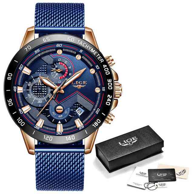 Relógio de pulso de luxo relógio de quartzo azul - cronógrafo esportivo à prova d'água - todo azul