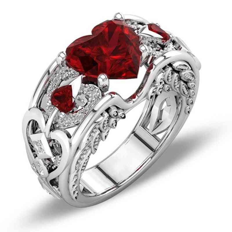 Austrian Crystals - Sterling Silver, Heart Zircon Engagement Rings For Women