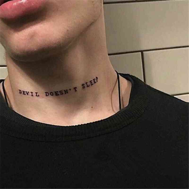 Vodotěsné dočasné falešné samolepky na tetování - „ďábel nespí“ - černé barevné provedení těla