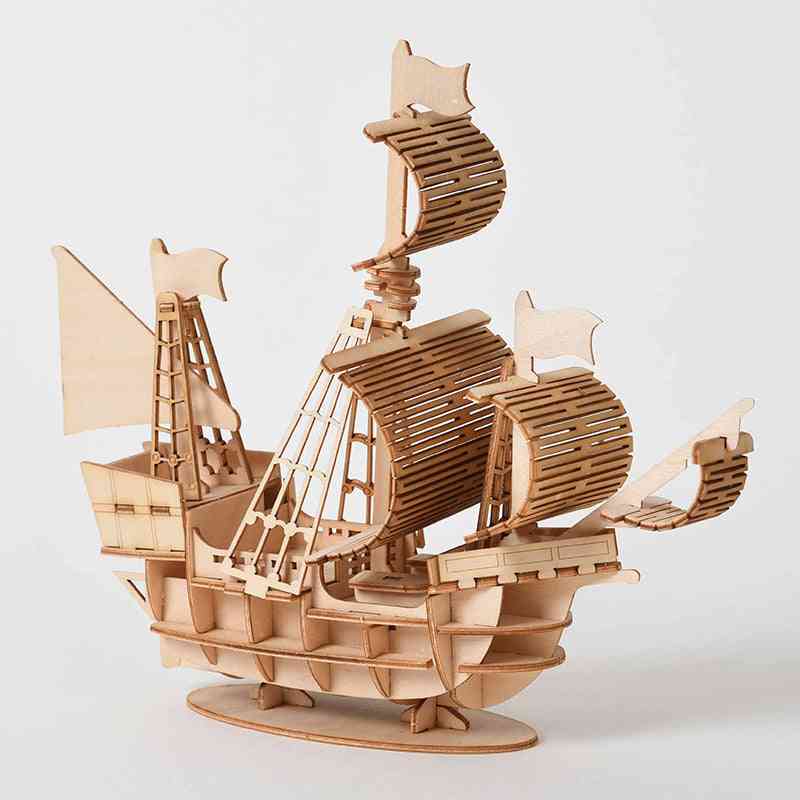 лазерно рязане направи си сам дървен ветроходен кораб пъзел сглобяване модел дървени занаяти комплекти