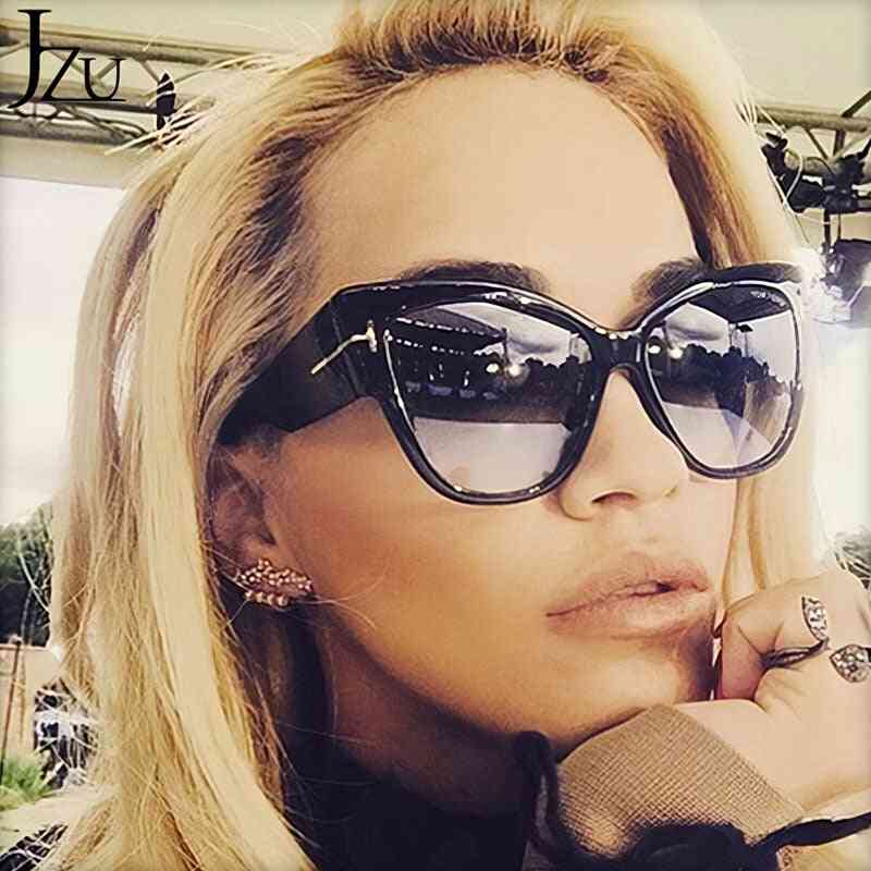 Luxury Designer Black Cat Eye Oversized Sunglasses With Gradient