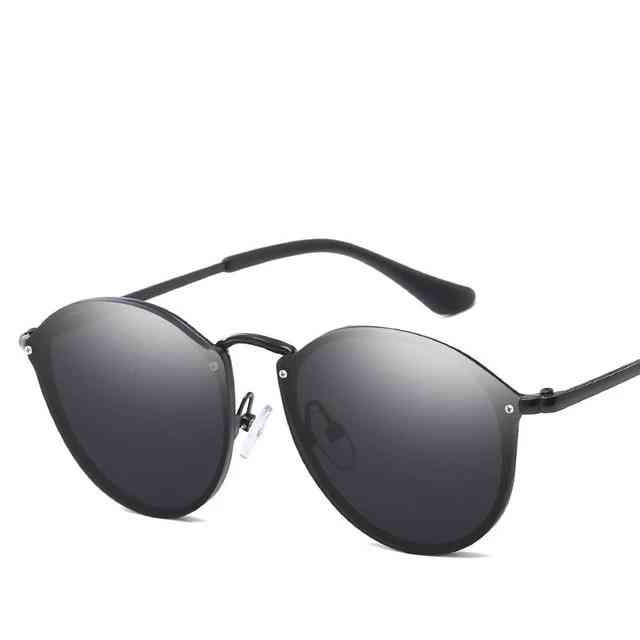 Luksusowe okulary przeciwsłoneczne kocie oczy, lustrzane okulary - metalowe okulary bez oprawek w stylu retro uv400 - 1. wszystkie czarne / jak na zdjęciu