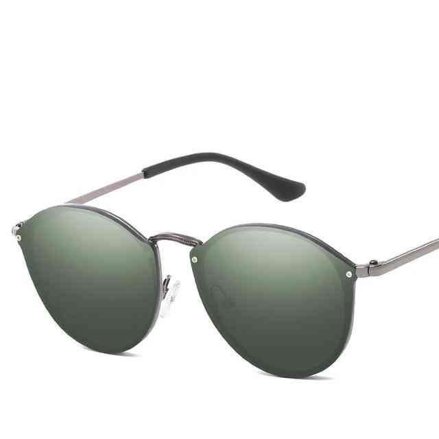 луксозни слънчеви очила cat eye, очила с огледално покритие - ретро метални очила без рамки uv400