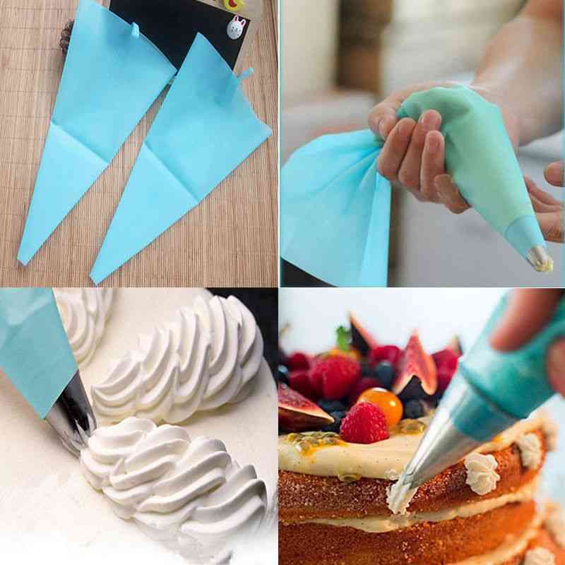 Diy kage dekorationsværktøjer - blå silikone icing piping fløde wienerbrød taske - 3 størrelser genanvendelig dej dispenser