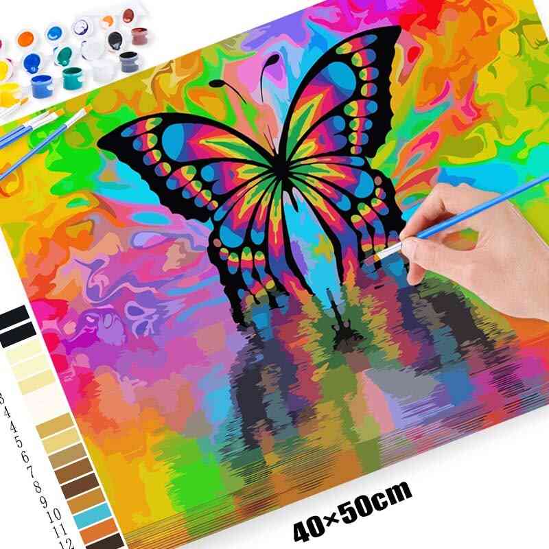 Frame Diy Painting By Numbers Butterfly Animals Modern Wall Art Canvas Painting