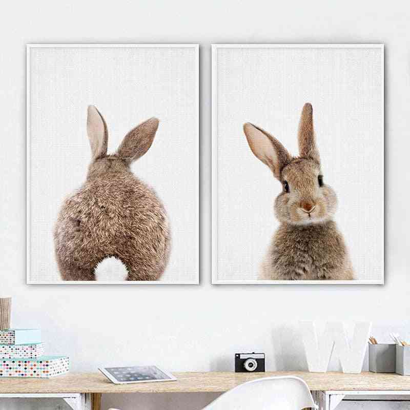 Bunny rabbit tail wall art foto bos dieren canvas - poster kwekerij print minimalistisch schilderij nordic