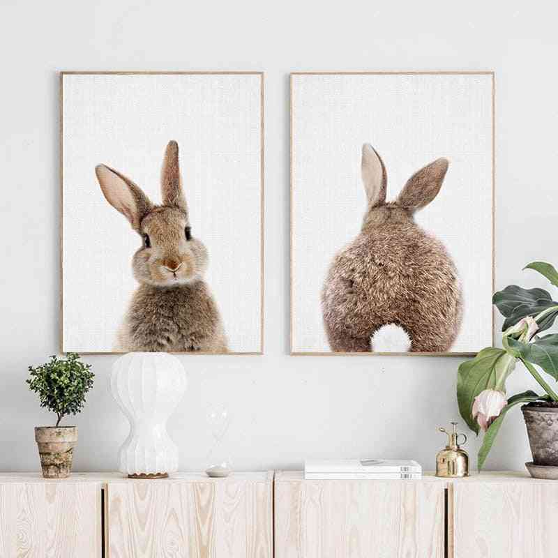 Bunny rabbit tail wall art picture woodland animal canvas - plakat barnehagetrykk minimalistisk maleri nordisk