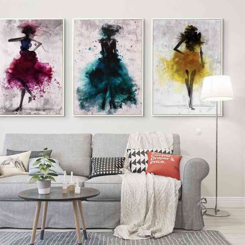 Elegante poesía baile falda niña acuarela abstracta lienzo pintura arte impresión cartel imagen decoración moderna