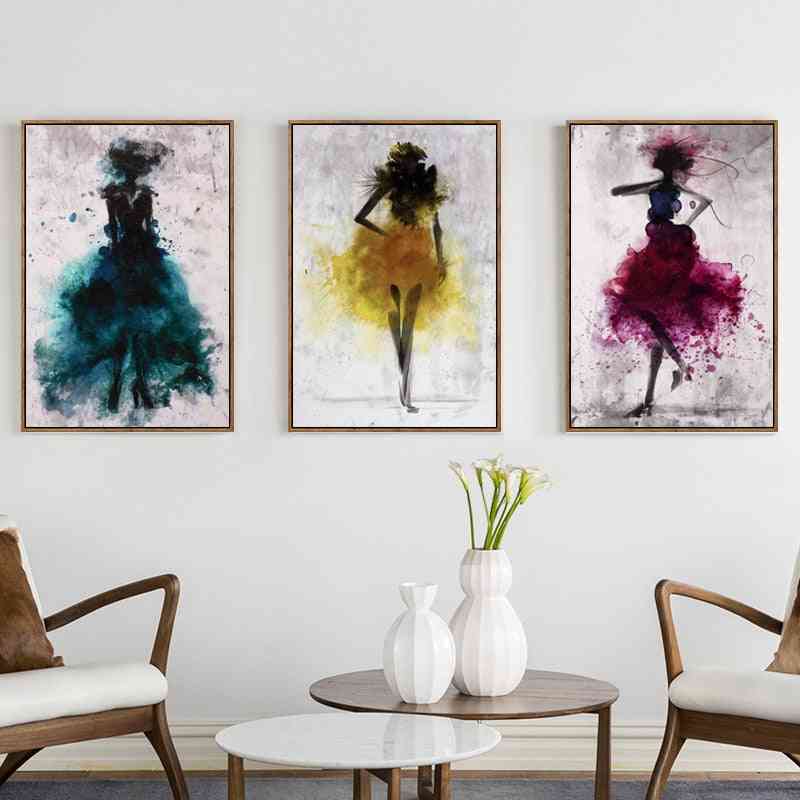 Elegante poesía baile falda niña acuarela abstracta lienzo pintura arte impresión cartel imagen decoración moderna