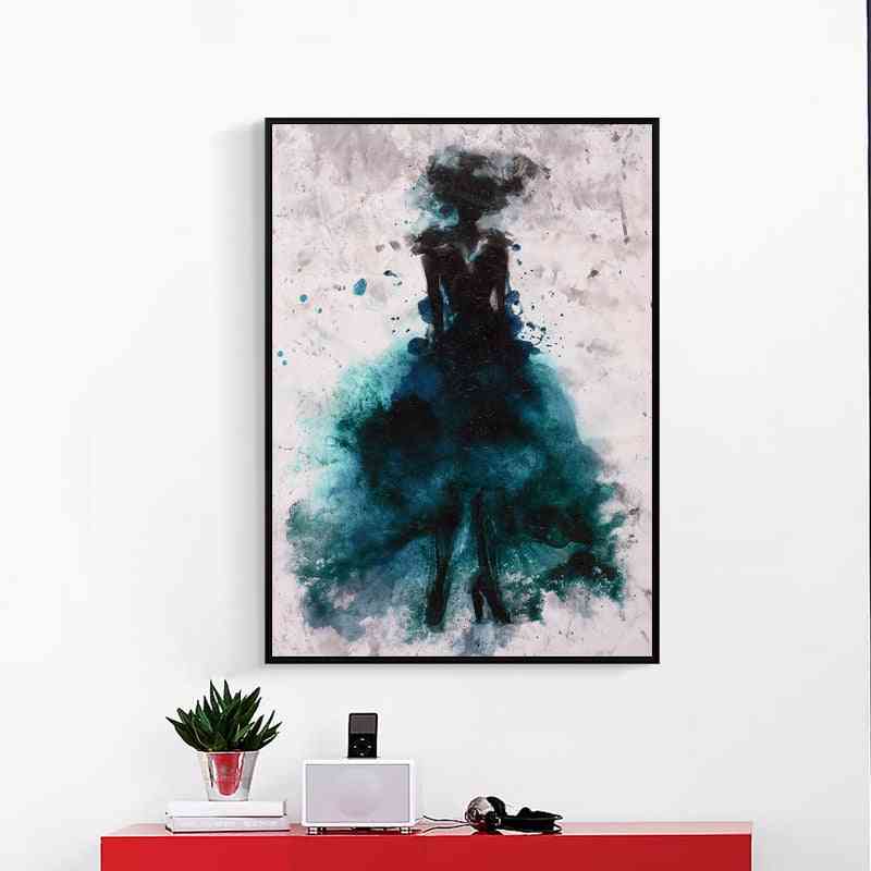 Elegant Poetry Dancing Girl - Watercolor Abstract, Canvas Painting
