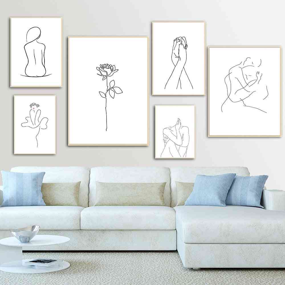 Abstrakcja Lady Line Drawing Picture Home Decor Nordic Canvas Painting-Wall Art Figure Body Hand Plakaty i Print-50x70cm 20x28 cal / K-24