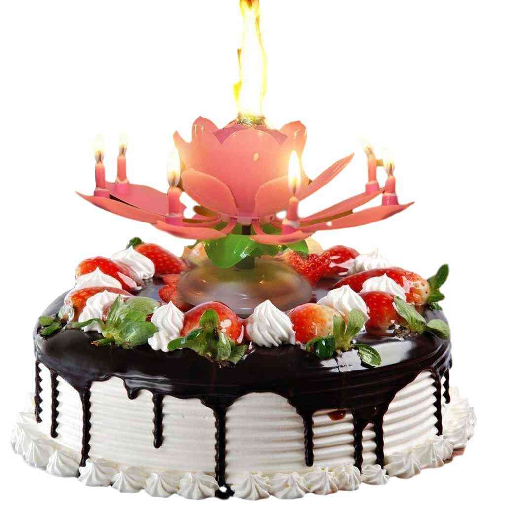 1pcs Lotus Flower, Music Light Candle For Birthday