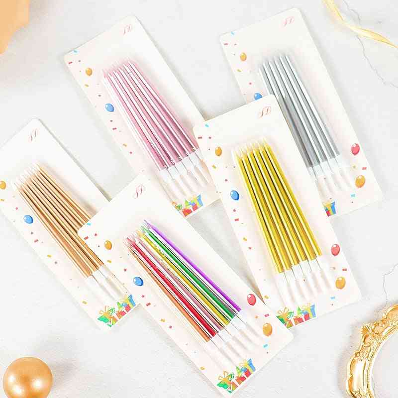 6 Pieces Gold-plated Slender Pencil Candle For Birthday Party Celebration