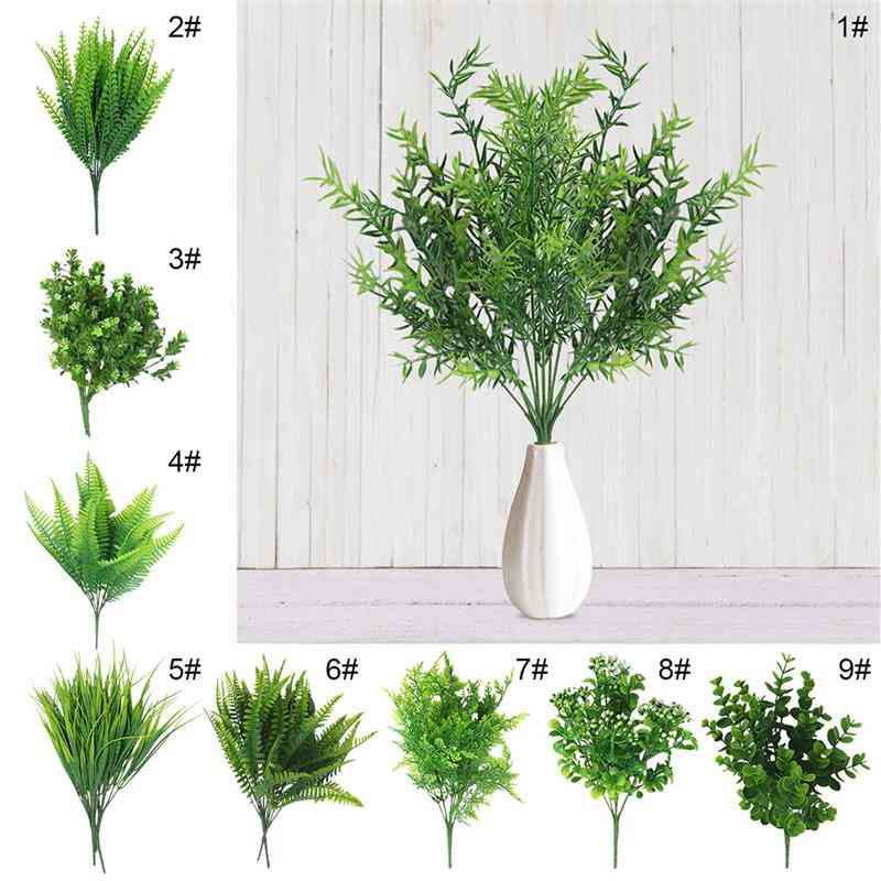 7 garfo água grama eucalipto plantas artificiais de plástico grama verde planta de flor de plástico