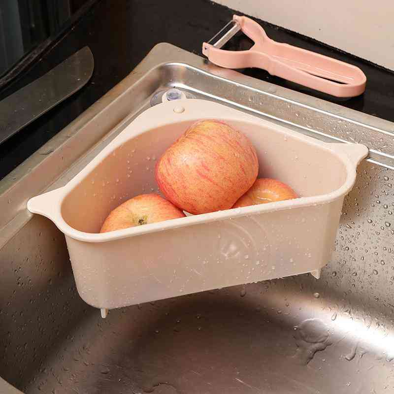 Trekantet vaskesil til dræn vegetabilsk frugtkurv, sugekop brugt i køkken - filterkurv