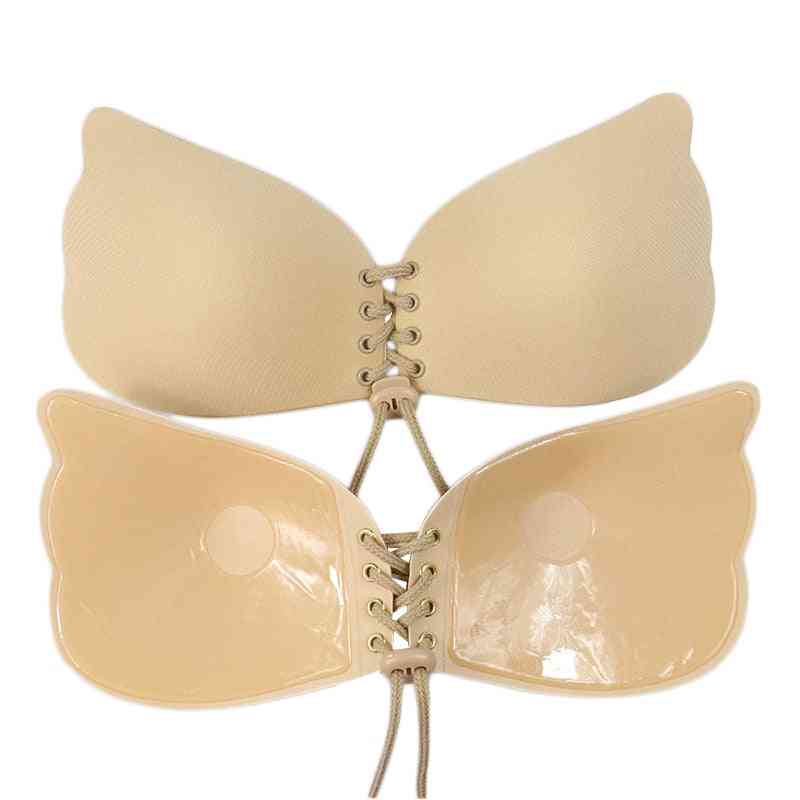 Women Invisible Front Strapless A B C D Cup Bra With Self Adhesive Sticky Super Push Up Used For Wedding Party