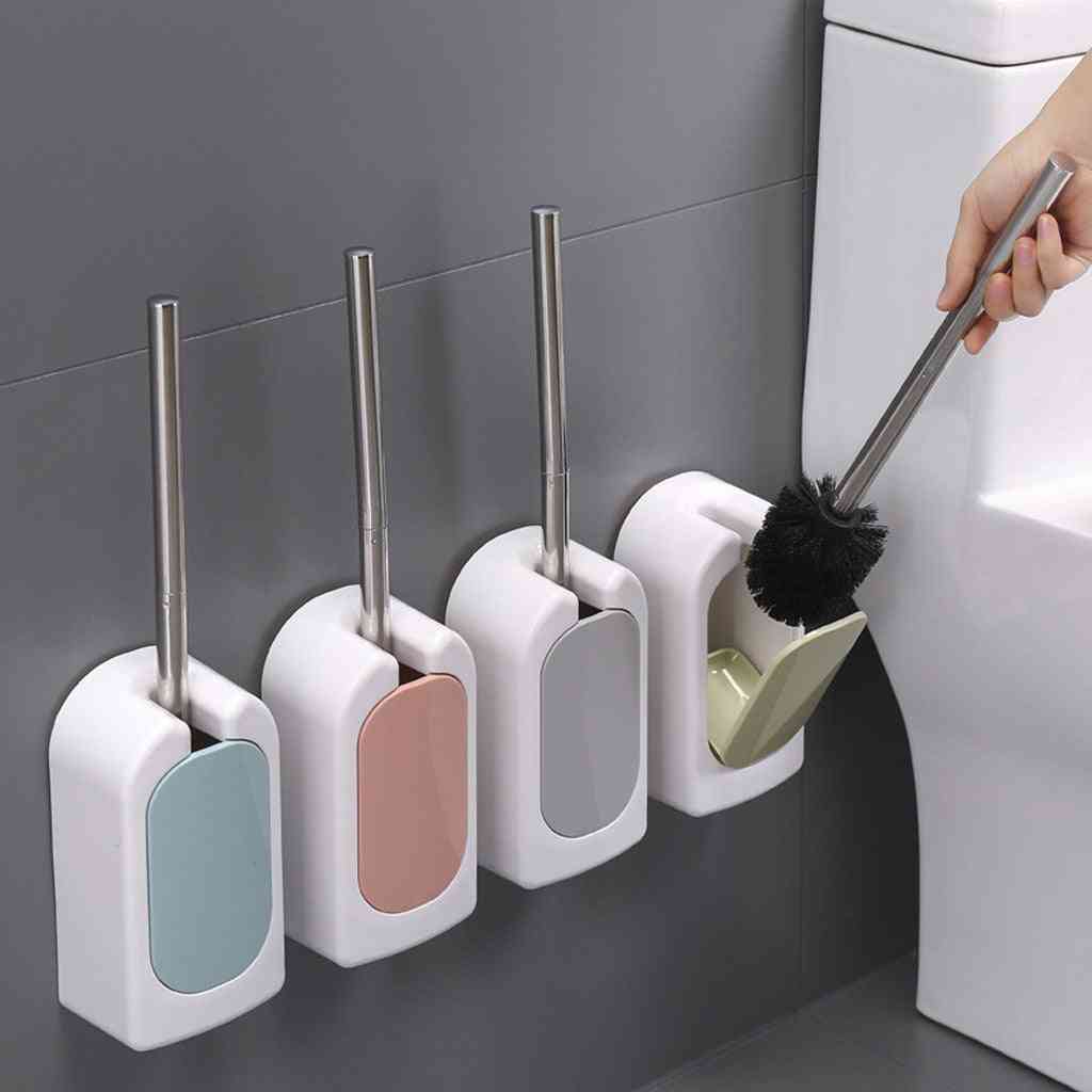 Stainless Steel Toilet Brush Wall Mounted Bathroom Brush Holder Set