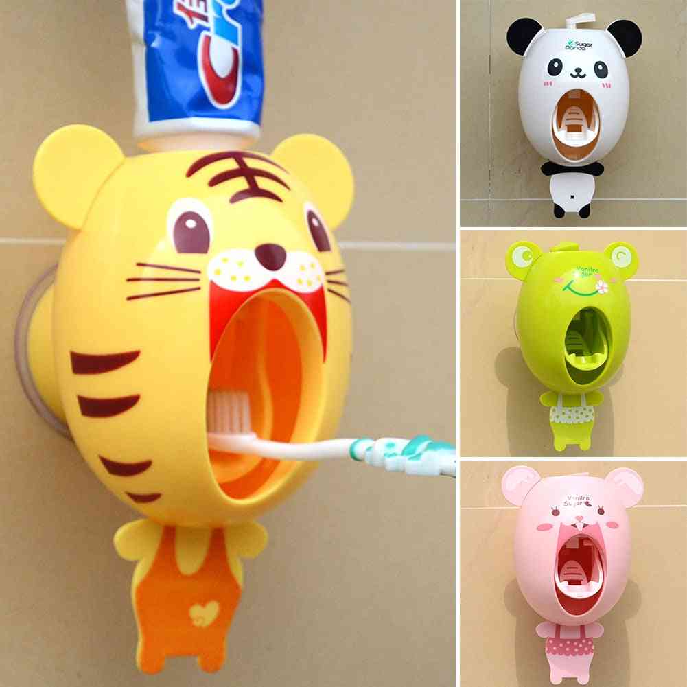 Práctico ventosa de succión fuerte divertido estilo de dibujos animados baño hogar cepillo de dientes titular - dispensador automático de pasta de dientes para niños