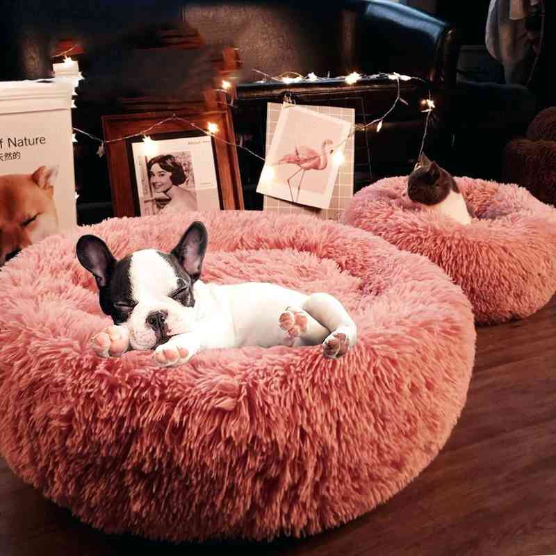 Long Plush Super Soft Pet Bed - Kennel Round Dog House - Big Large Mat Bench