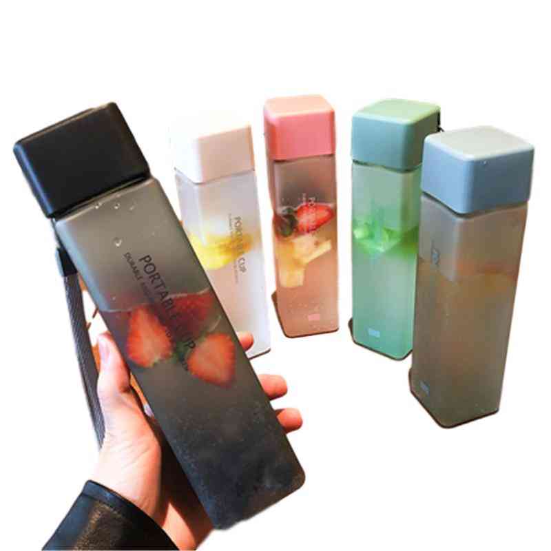Square Portable Transparent Plastic Water Bottle For Storage Of Fruit Juice Or Water