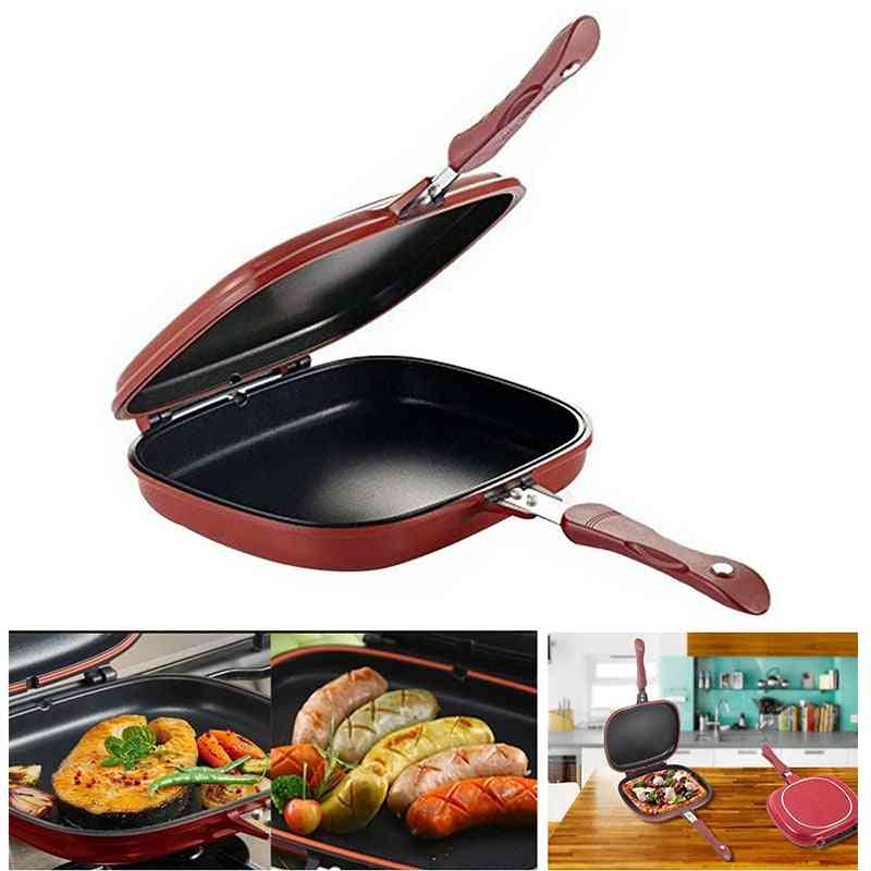Stainless Steel Double Side Grill Fry Pan Cookware - Non Steak Fry Pan