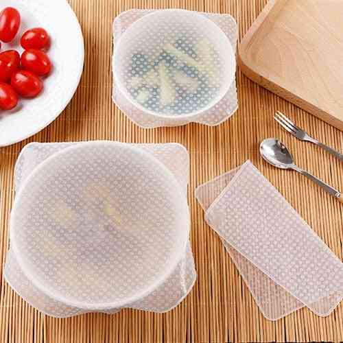 4pcs Reusable Silicone Food Fresh Keeping Stretch Wrap Seal Bowl Cover Preservative Film