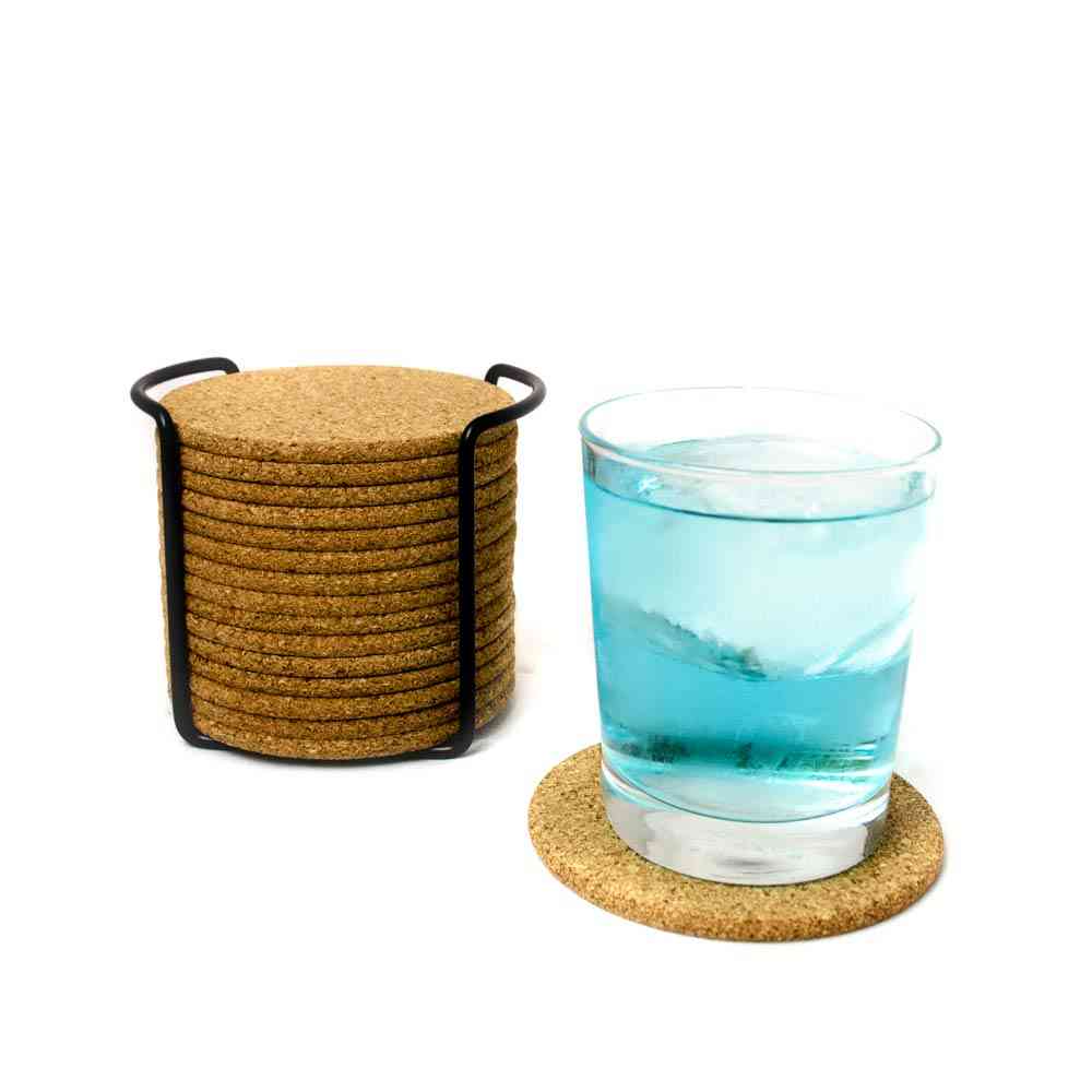 Posavasos de madera redonda natural de la estera de la taza de la rebanada del resbalón, tenedor de bebidas de la taza de café del té - 10pcs / redondo