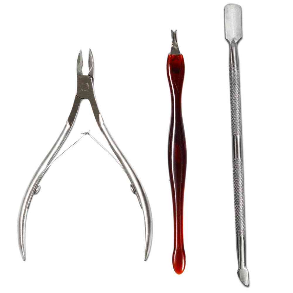 Stainless Steel Nipper Fork - Cuticle Pusher, Nails Cutter, Scissor, Dead Skin Remover