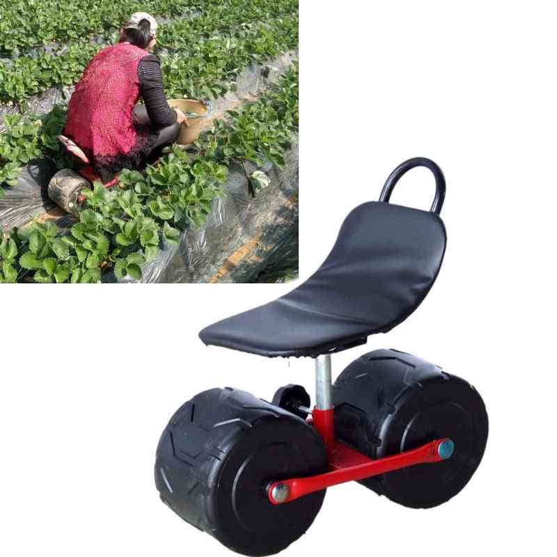 Firm Iron Comfortable Pu Sponge Seat Pad Moving Chair With Wheels - Garden Planting Picking Stool