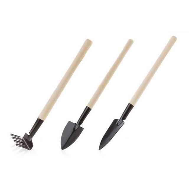 3 stk / sett trehåndtak rustfritt stål, potteplanter spade rake spade hagearbeid verktøy