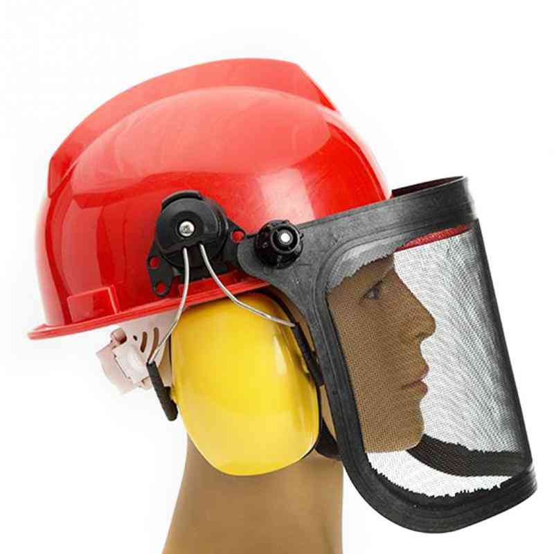 Protective Forestry Chainsaw Garden Safety Helmet- Hat, Ear Metal Visor 180 Degrees Adjustable Ear Defenders