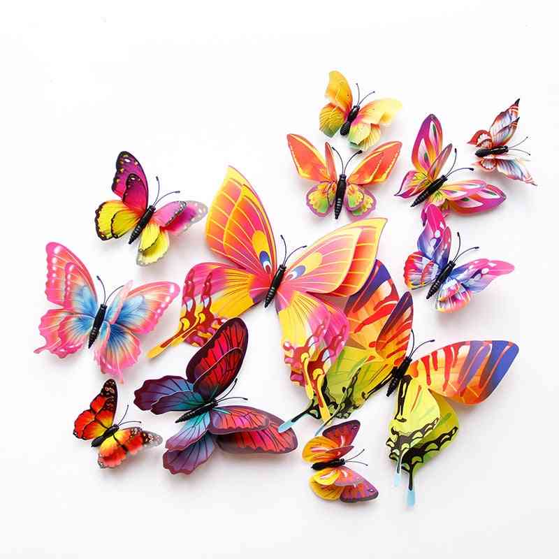 12бр двуслоен 3d стикер за стена пеперуда