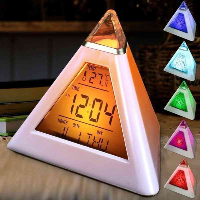 7 Color Led Pyramid Digital Alarm Clock With Temperature