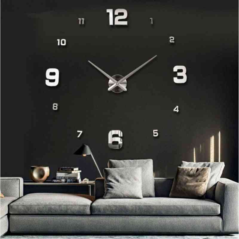 3d Large Silver Mirror Acrylic Wall Clock