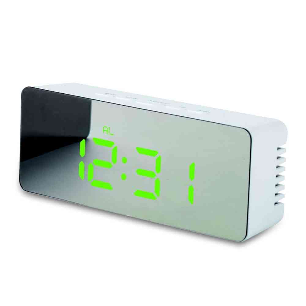 Réveil de table numérique snooze led - horloge miroir de température de temps - bleu-29