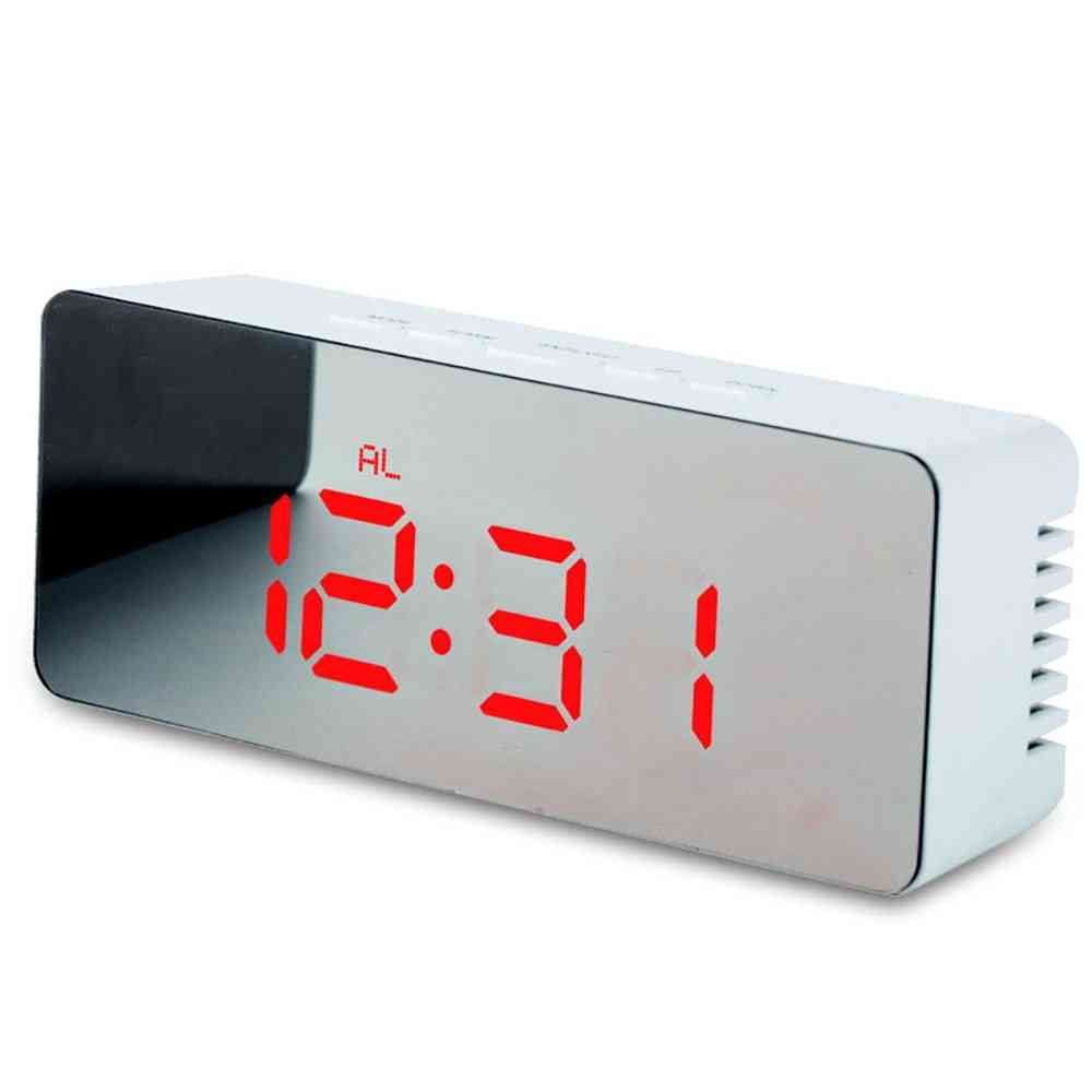 Cyfrowy budzik LED z funkcją drzemki - lustrzany zegar temperatury - niebieski-29