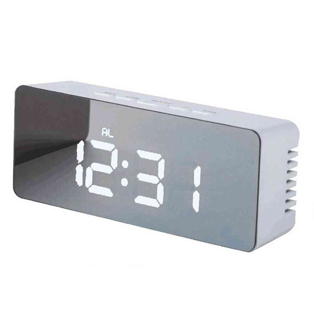 Cyfrowy budzik LED z funkcją drzemki - lustrzany zegar temperatury - niebieski-29