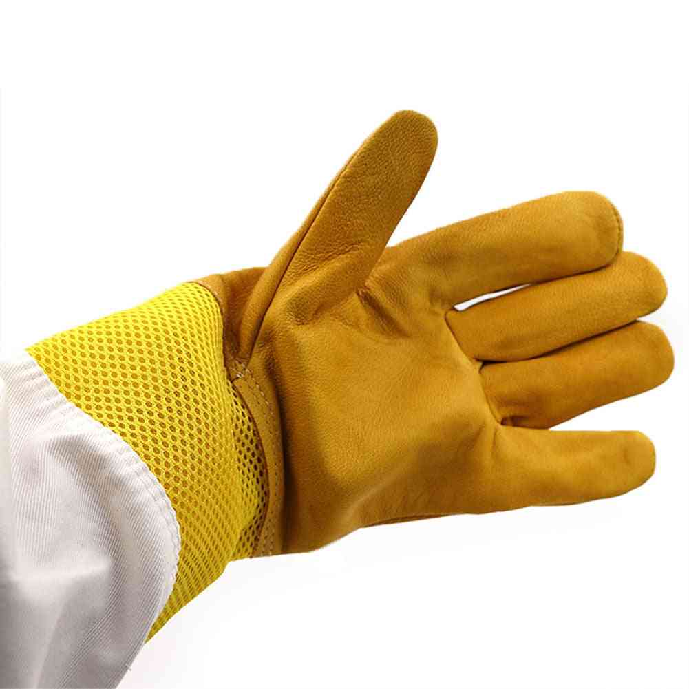 Protective Beekeeping Gloves, Net Goatskin Vented Long Sleeves