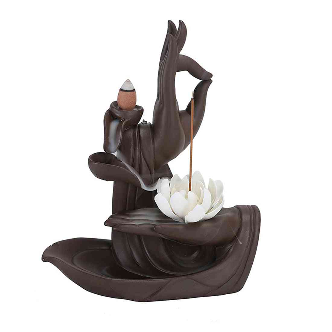 Tathagata Buddha Ceramic Backflow Incense Burner - Lotus Cones Stick Holder