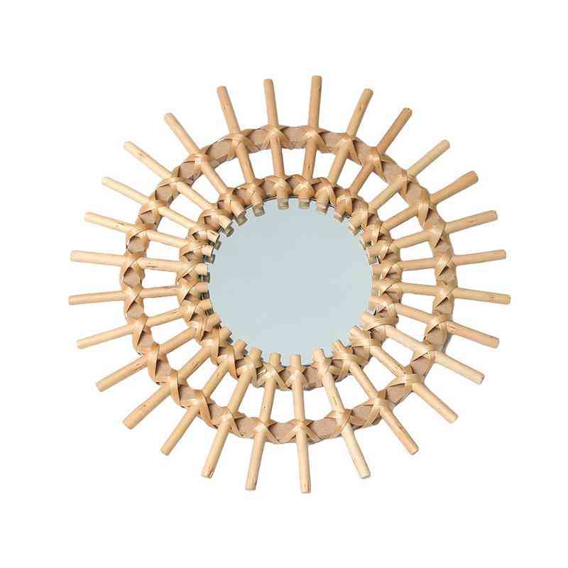 Ratanový nordický nástenný make-up, okrúhle nástenné zrkadlo