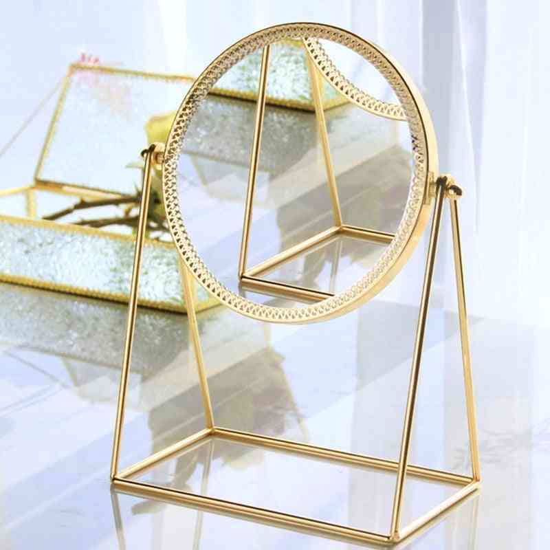 Kreatywne metalowe okrągłe lusterko do makijażu na biurko - złote