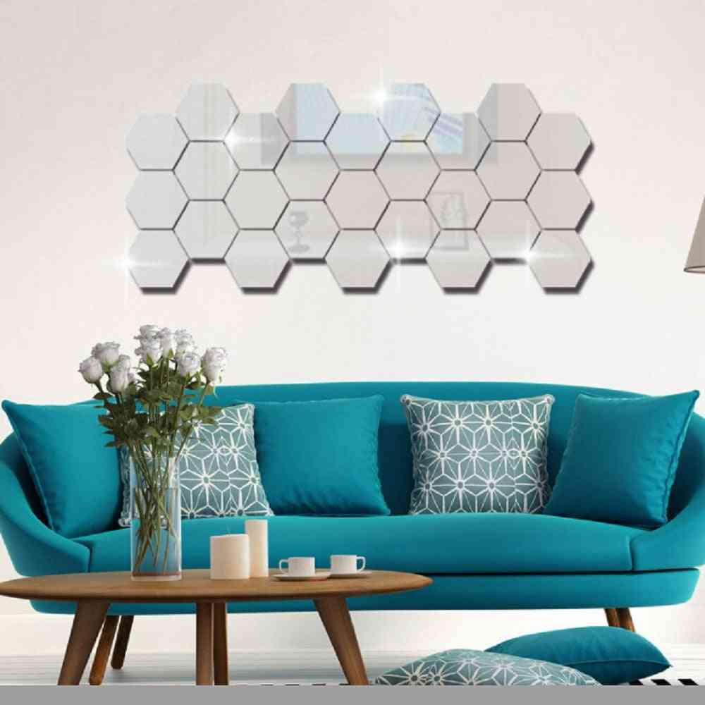 3d Geometric Hexagon Mirror Wall Sticker