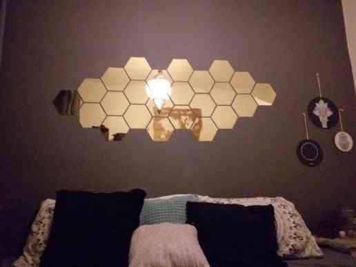 3d geometrisk hexagon spejl væg klistermærke