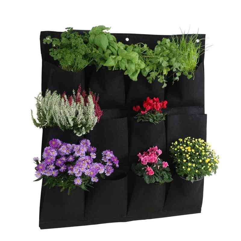 Bolsillos jardinera bolsas de cultivo de hortalizas de jardín vertical, plántulas bolsas de cultivo de jardineras colgantes de pared - 2 rejillas negras