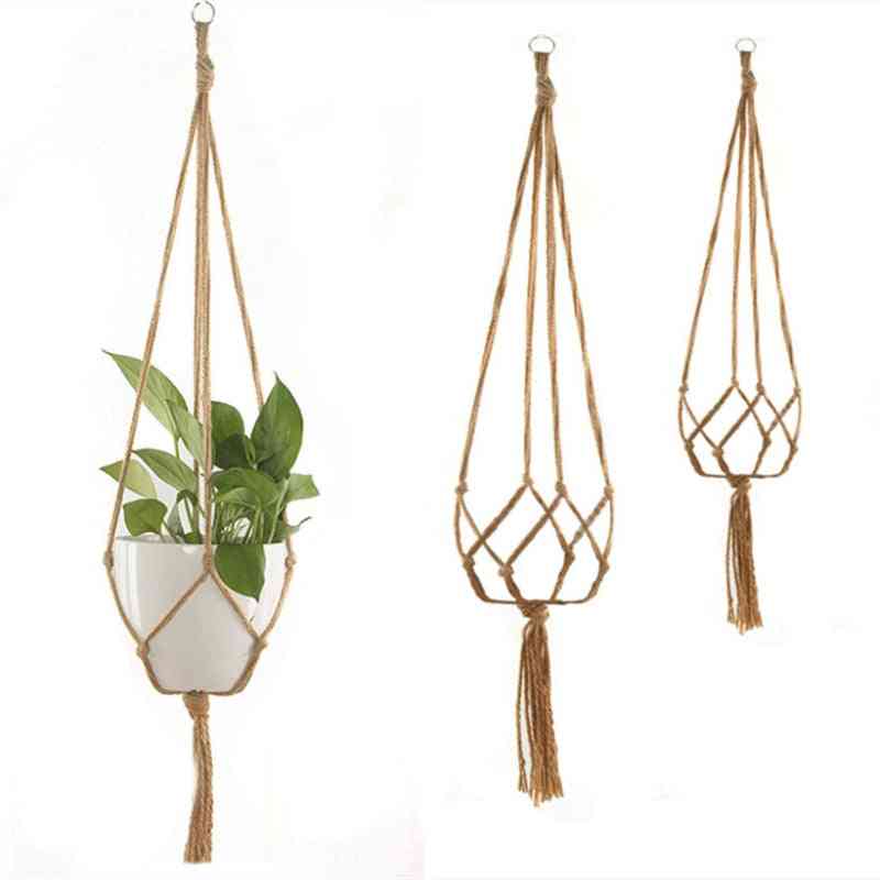 Handmade Macrame Hanging Flower Pot, Basket Knotted Rope Net Bag
