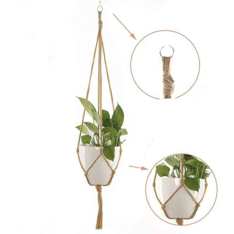Handmade Macrame Hanging Flower Pot, Basket Knotted Rope Net Bag