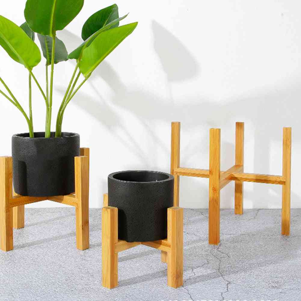 Vrijstaande bonsai balkon bamboe hout bloempothouder met voet pad - glad oppervlak