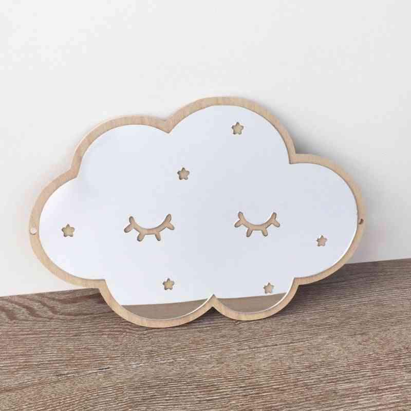 дървена рамка декоративно огледало - скандинавска корона облак звезди котка акрил