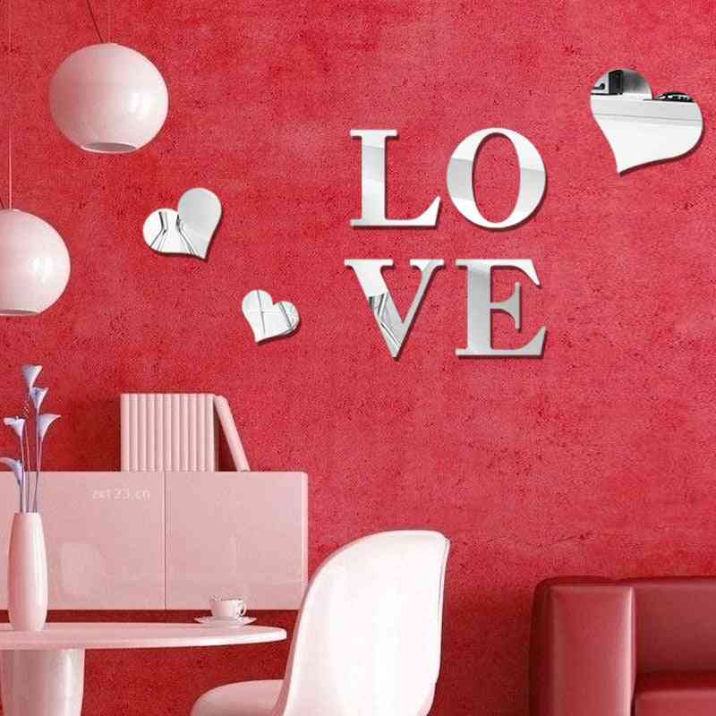Home love pattern mobili fai da te effetto specchio decor wall art - rosso