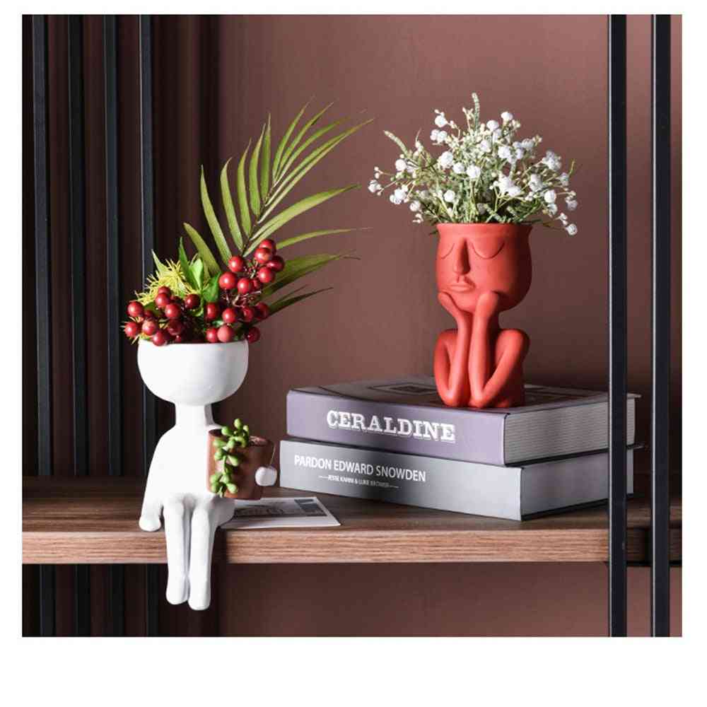 Personnage portrait résine succulentes abstrait visage humain pot de fleur - maison bureau vase micro paysage décor - b